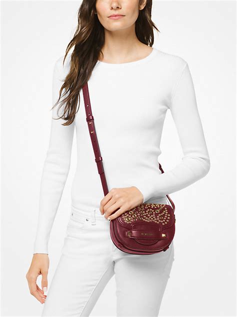 michael michael kors cary small leather saddle bag|michael kors black rainbow bag.